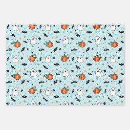 Blue Pumpkins Ghosts Halloween Mixed Patterns Geschenkpapier Set