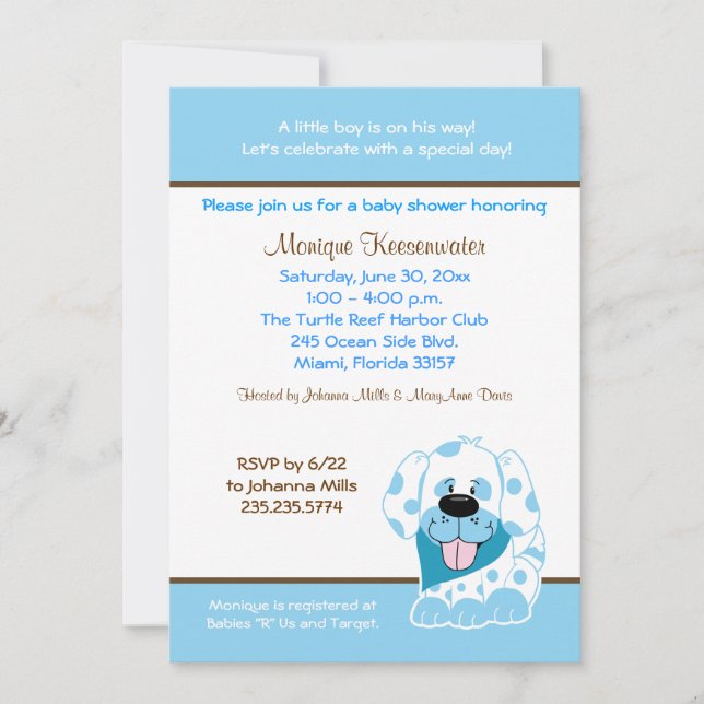 Blue Puppy 12x18 Baby Dusche Einladung (Vorderseite)