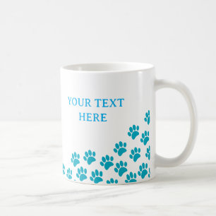 Blue Puppy Paw druckt mit benutzerdefiniertem Text Kaffeetasse