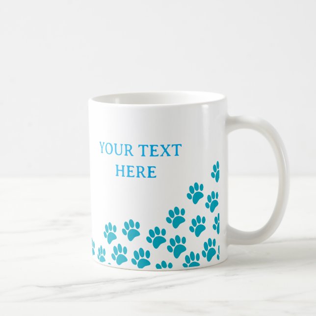 Blue Puppy Paw druckt mit benutzerdefiniertem Text Kaffeetasse (Rechts)