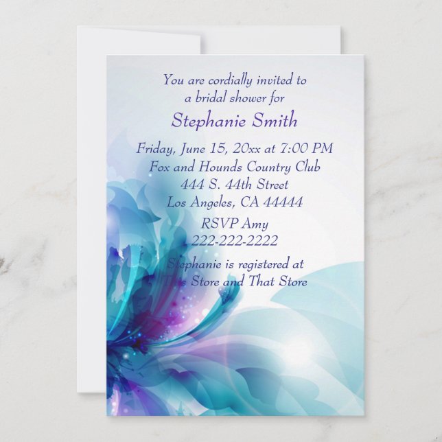 Blue Purple Floral Design Invitation de douche nup (Devant)