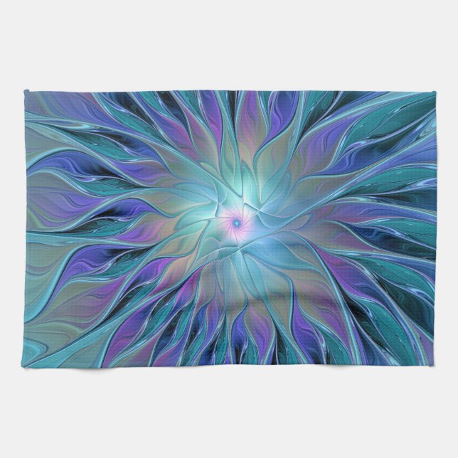 Blue Purple Flower Dream Abstract Fractal Art Geschirrtuch (Horizontal)
