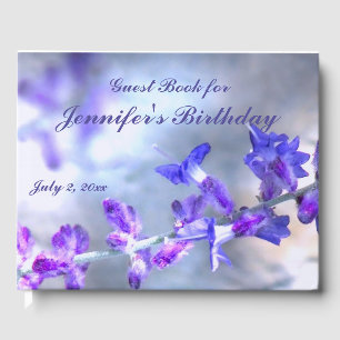 Blue Purple Flowers Birthday Party Gästebuch