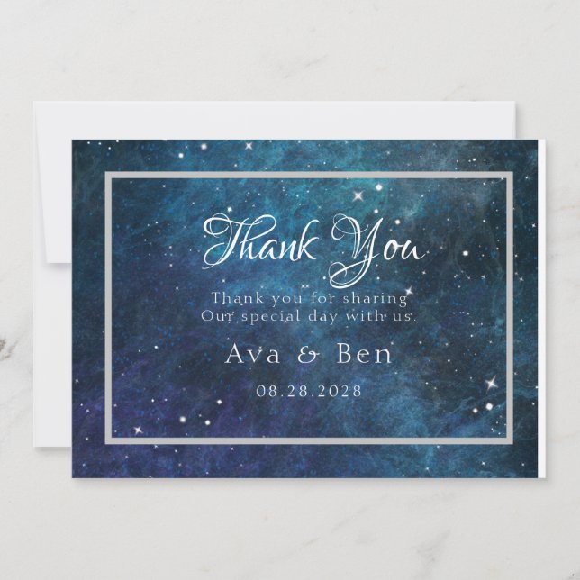 Blue Purple Galaxy Mariage Merci Cartes (Devant)