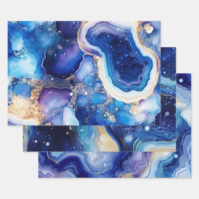 Blue Purple Geode Abstract with Gold Mineral Geschenkpapier Set (Set)