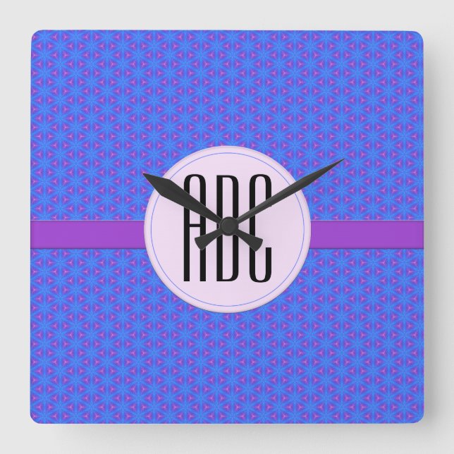 Blue Purple Geometric Personalized Monogram Quadratische Wanduhr (Vorderseite)