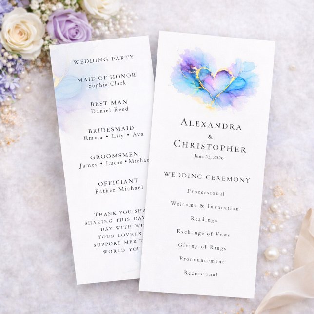 Blue Purple Gold Abstract Heart Wedding Program  (Von Creator hochgeladen)