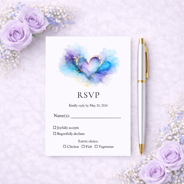 Blue Purple Gold Abstract Heart Wedding RSVP (Von Creator hochgeladen)