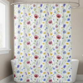 Blue Purple Red Watercolor Wildflower Duschvorhang