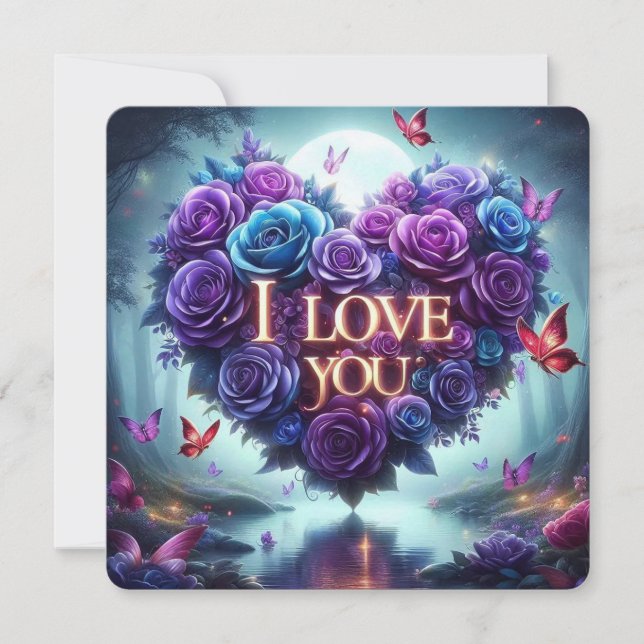 blue + purple roses valentine dankeskarte (Vorderseite)