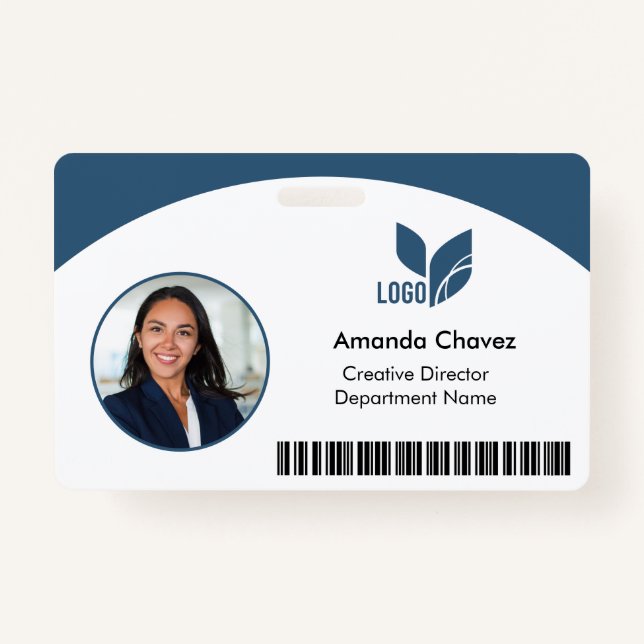 Blue QR Barcode Employee Foto Ausweis (Vorderseite)