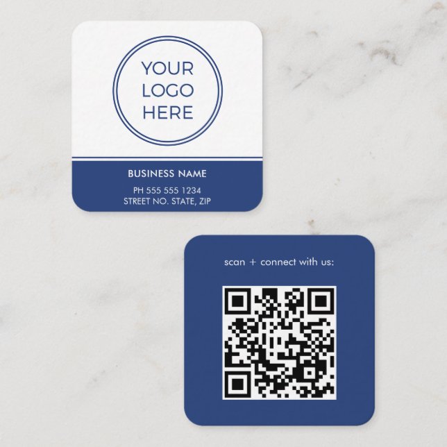 Blue QR-Logo-Platz-Visitenkarte Quadratische Visitenkarte (Vorne/Hinten)