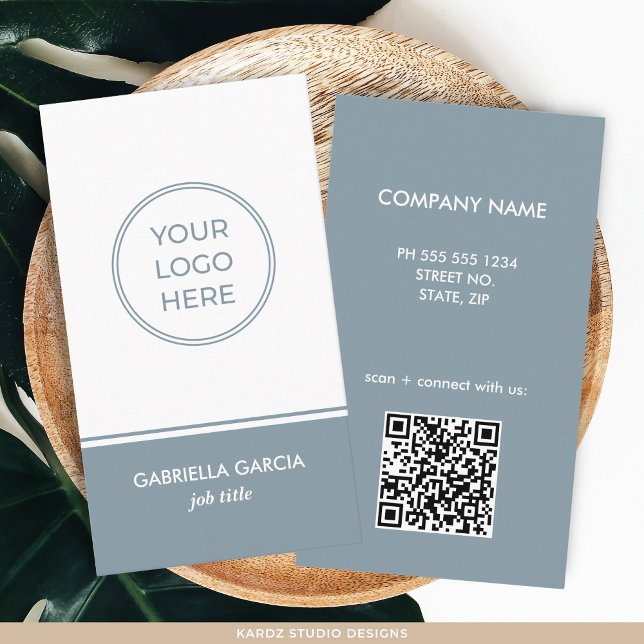 Blue QR-Logo-Visitenkarte Visitenkarte (Add your business informaation and logo, and URL to create QR Code. )