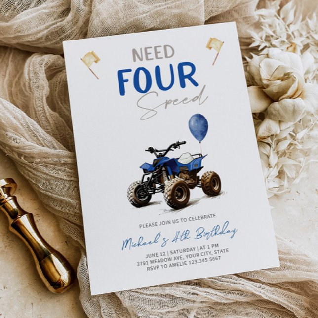 Blue Quad Bike 4. Geburtstag Einladung (Von Creator hochgeladen)