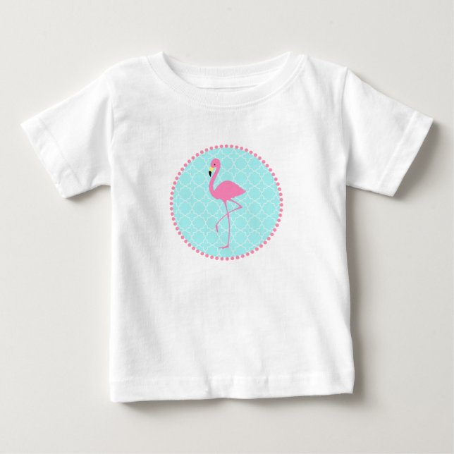 Blue Quatrefoil + Pink Flamingo Tutu Bodysuit Baby T-shirt (Vorderseite)