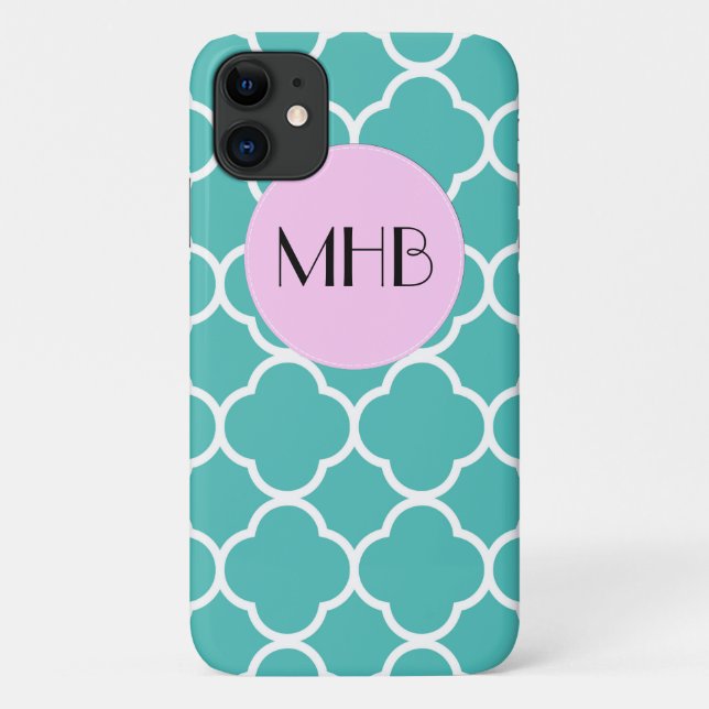 Blue Quatrefolie, marokkanische Trellis, Monogramm Case-Mate iPhone Hülle (Rückseite)
