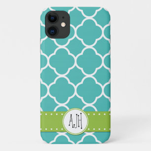 Blue Quatrefolie, marokkanische Trellis, Monogramm iPhone 11 Hülle