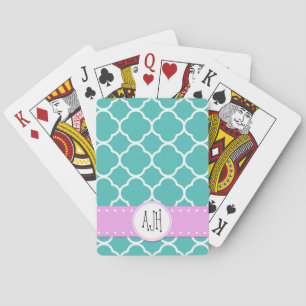 Blue Quatrefolie, marokkanische Trellis, Monogramm Spielkarten