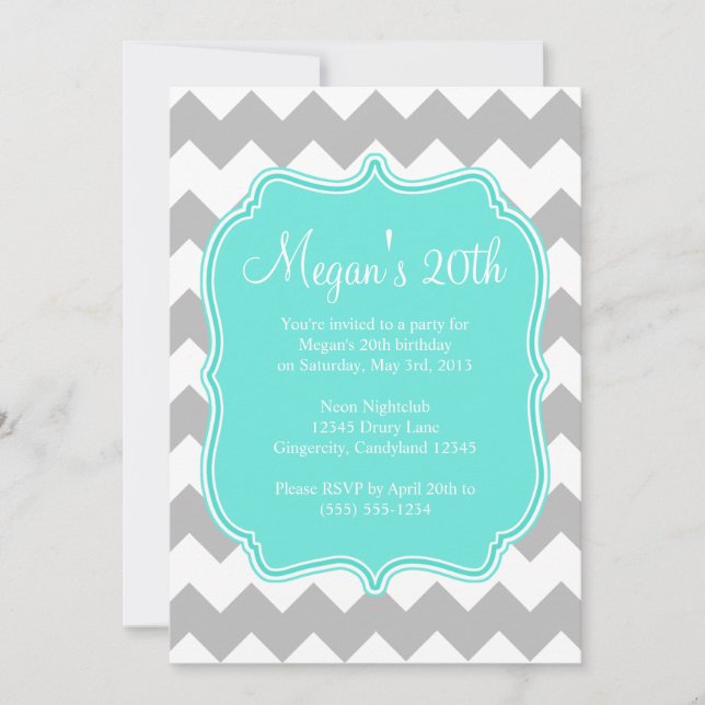 Blue Quatrefolie Zickzack Geburtstag Einladung (Vorderseite)