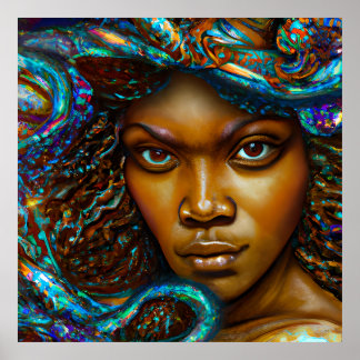 Blue Queen Rainbow Niedlich Hair Black Melanin Afr Poster