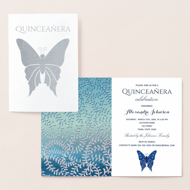 Blue Quinceanera Birthday Einladung (Anzeige)