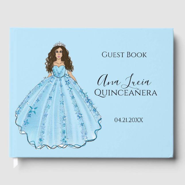 Blue Quinceanera Dress Illustration Gästebuch (Vorderseite)