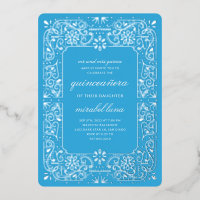 Blue Quinceañera Einladungen Foil Einladung