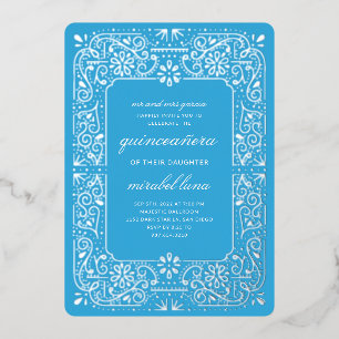 Blue Quinceañera Einladungen Foil Einladung