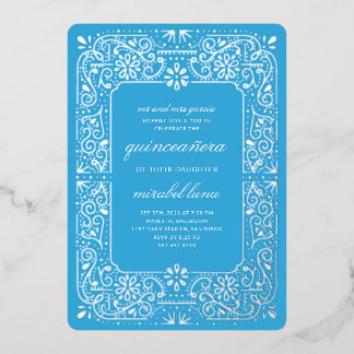 Blue Quinceañera Einladungen Foil Einladung