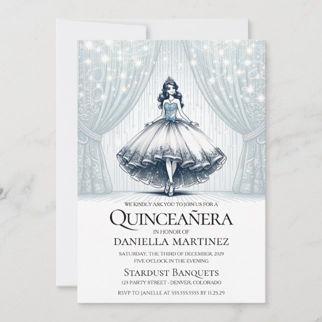 Blue Quinceañera Girl Einladung (Vorderseite)
