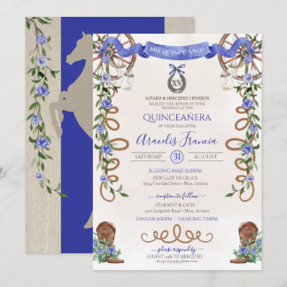 Blue Quinceanera Rustikaler Western Charro Einladung