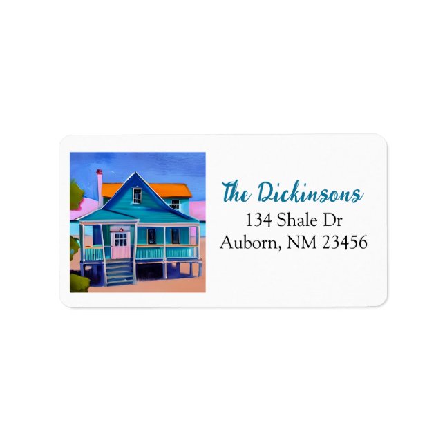 Blue Quirky Beach House Adressaufkleber (Vorne)