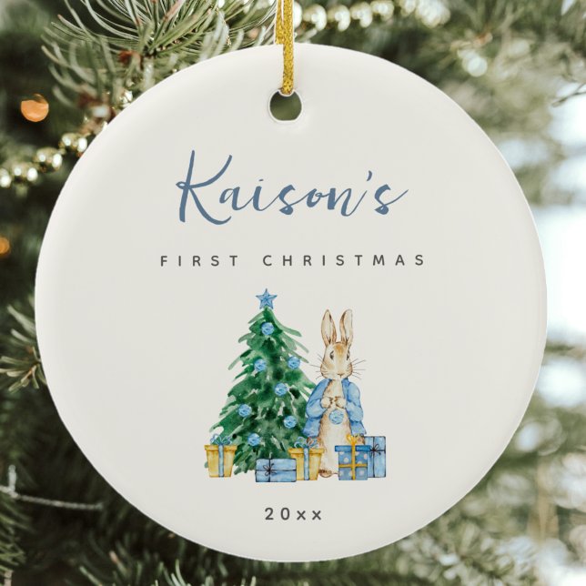 Blue Rabbit Babys Erste Weihnachtsfeier Keramik Or Ornament (Von Creator hochgeladen)