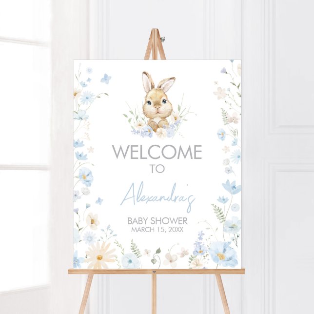 Blue Rabbit Somebunny Baby Dusche Willkommen Poster (Blue Somebunny Rabbit Baby Shower Welcome Sign)