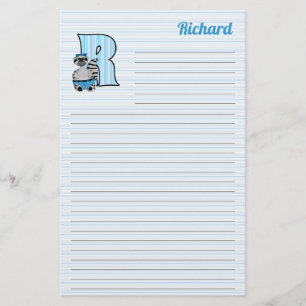 Blue Raccoon Mongram Letter R mit Name Linken Briefpapier
