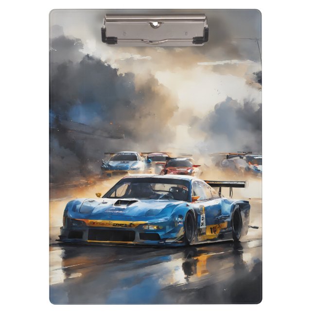Blue Race Auto mit Sun Rising Klemmbrett (Vorderseite)