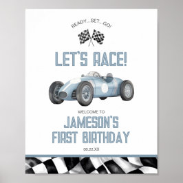 Blue Race Car Anniversaire Affiche de bienvenue de