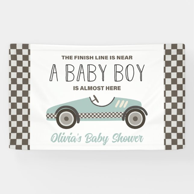 Blue Race Car Baby Dusche Banner (Horizontal)