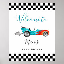 Blue Race Car Baby Dusche Begrüßungszeichen Poster