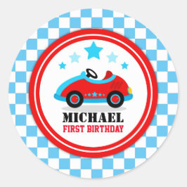 Blue Race Car Birthday Baby Dusche Party Runder Aufkleber