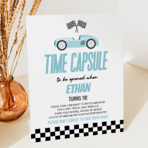 Blue Race Car Birthday Party Time Kapsel Sockelschild