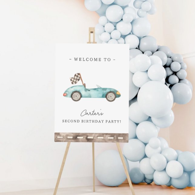 Blue Race Car Birthday Welcome Poster (Von Creator hochgeladen)