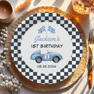 Blue Race Car Boy 1. Geburtstag Pappteller