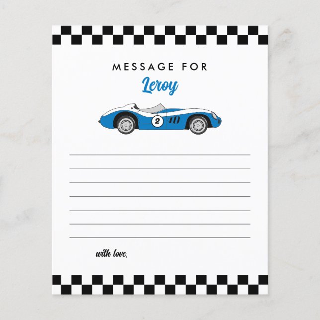 Blue Race Car Boy Birthday Time Kapsel Note Card (Vorderseite)