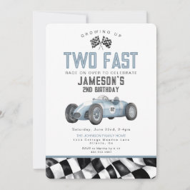 Blue Race Car Deux Fast 2nd Birthday Invitation