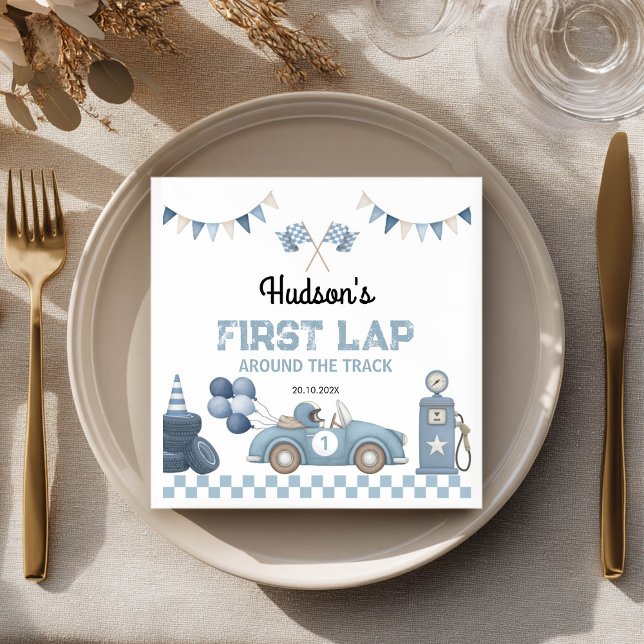 Blue Race Car First Lap Around the Track Birthday Serviette (Von Creator hochgeladen)