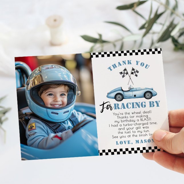 Blue Race Car Foto Geburtstag Vielen Dank Einladung (Von Creator hochgeladen)