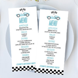 Blue Race Car Geburtstagsparty Food Menükarte