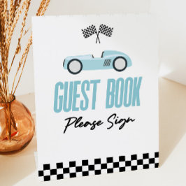 Blue Race Car Guest Book Party Sockelschild