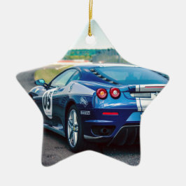 Blue Race Car Keramik Ornament